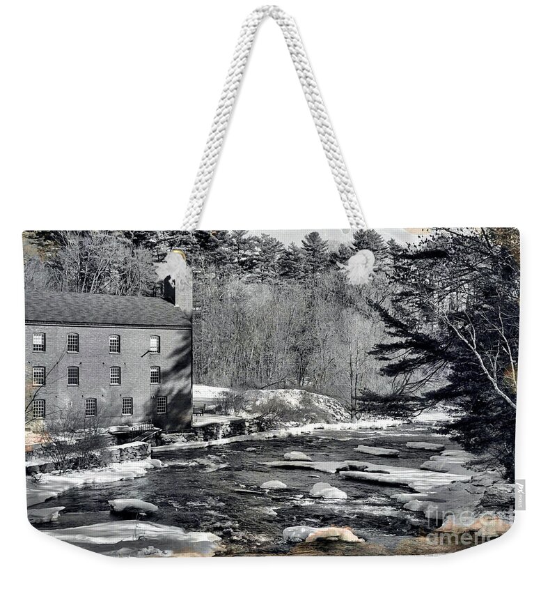 Sparhawk Mill Yarmouth Maine Weekender Tote Bag featuring the photograph Sparhawk Mill Tin Type by Elizabeth Dow