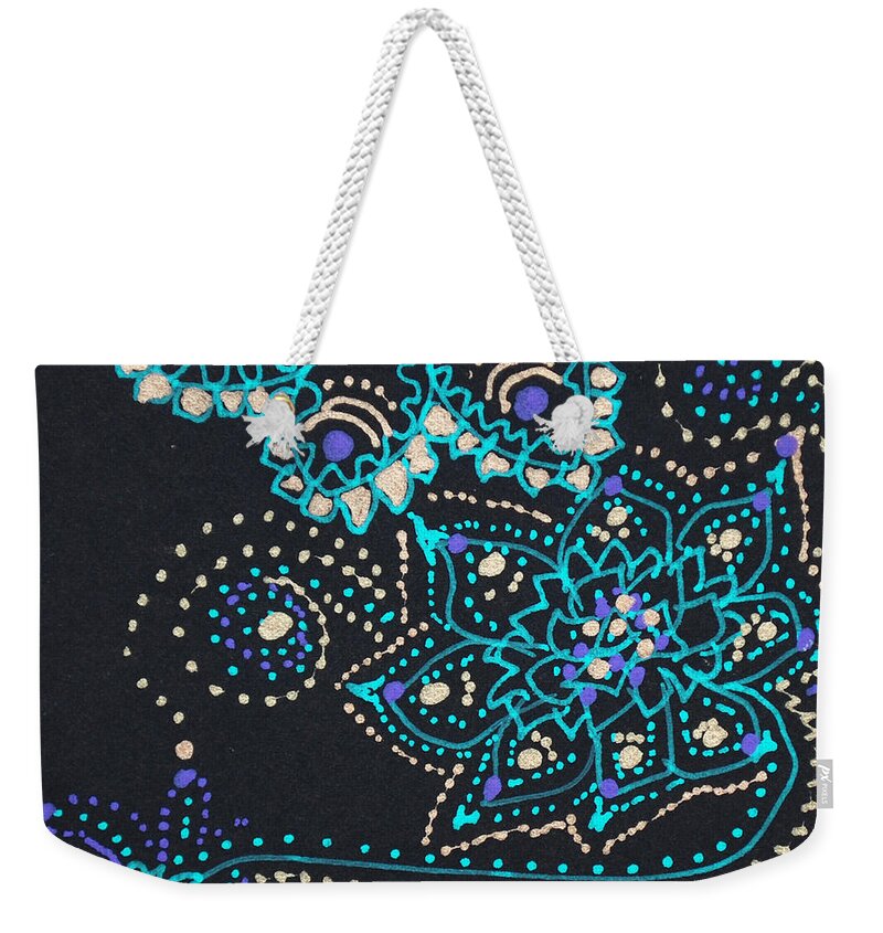 Zentangle Weekender Tote Bag featuring the drawing Midnite Sparkle by Carole Brecht