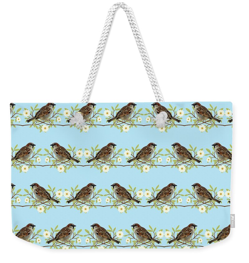 Pattern Weekender Tote Bag featuring the mixed media Sparrows by Gaspar Avila