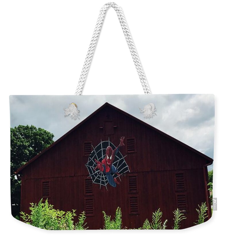 Spider-man Weekender Tote Bag featuring the photograph Spider-Man Turns Farmer by Michael Krek