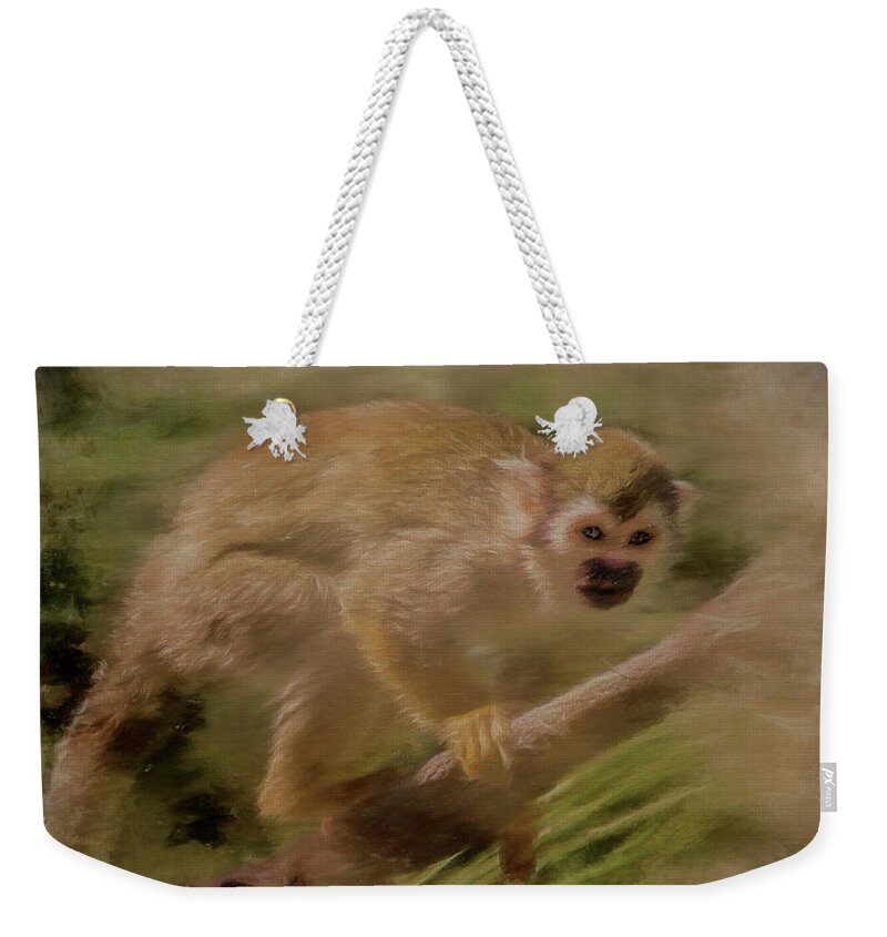 Animal Weekender Tote Bag featuring the mixed media Spider Monkey by Teresa Wilson