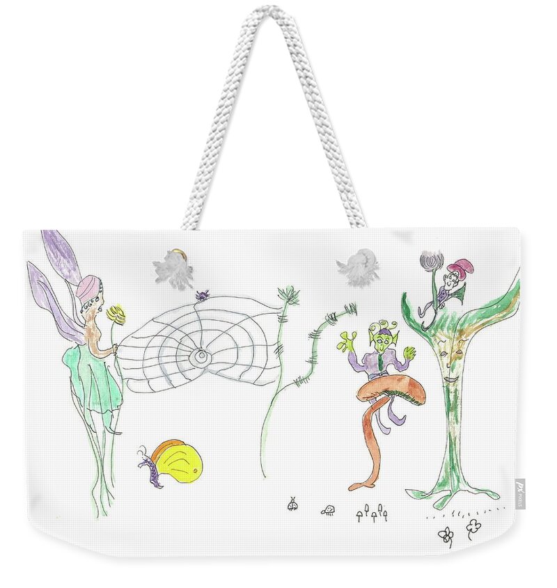 Spider Web Weekender Tote Bag featuring the painting Spider Web and Fairies by Helen Holden-Gladsky