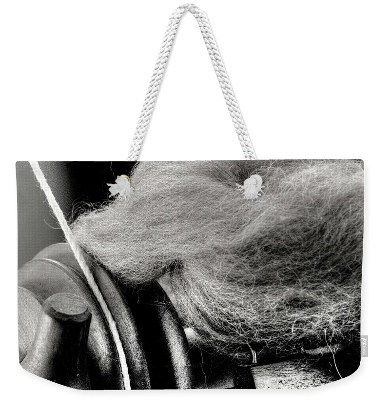 Fiber Arts Weekender Tote Bag featuring the photograph Spinning Wheel and Wool by Scott Carlton