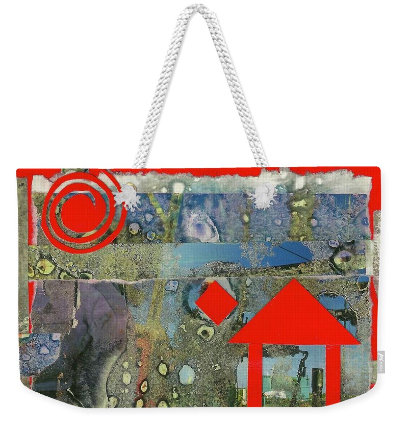 Coral & Blue Colors Weekender Tote Bag featuring the mixed media Spiraling Out of Control by Sandra Lee Scott