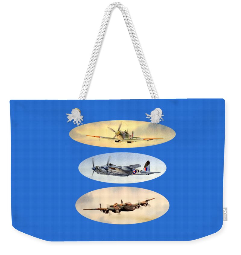 Supermarine Spitfire Weekender Tote Bag featuring the painting Spitfire Mosquito Lancaster Collage by Bill Holkham