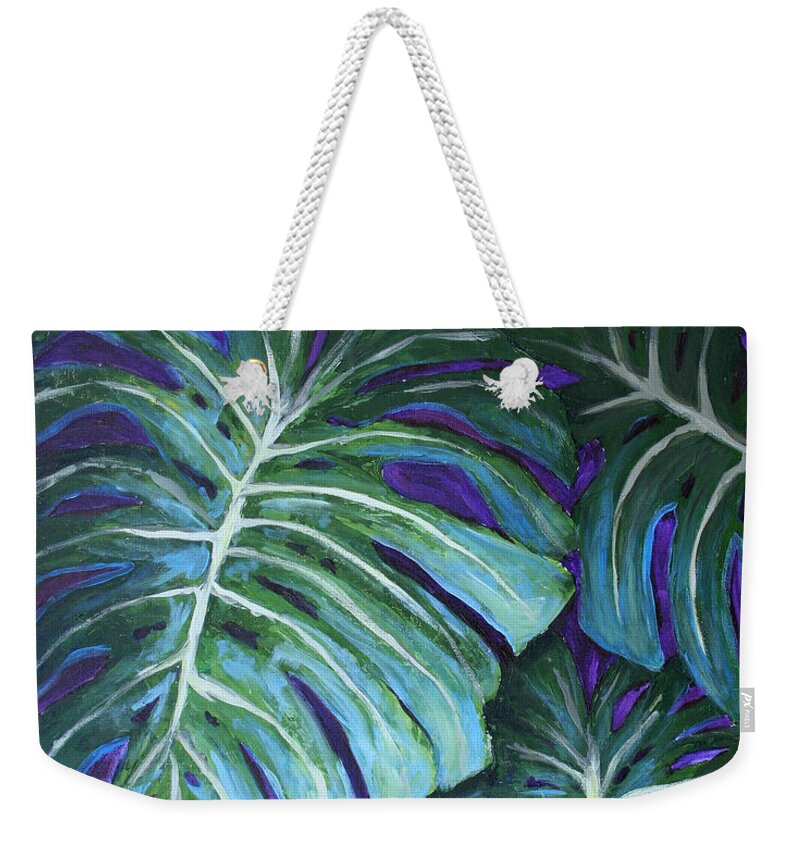 Leaves Weekender Tote Bag featuring the painting Split Leaf Philodendron by Phyllis Howard