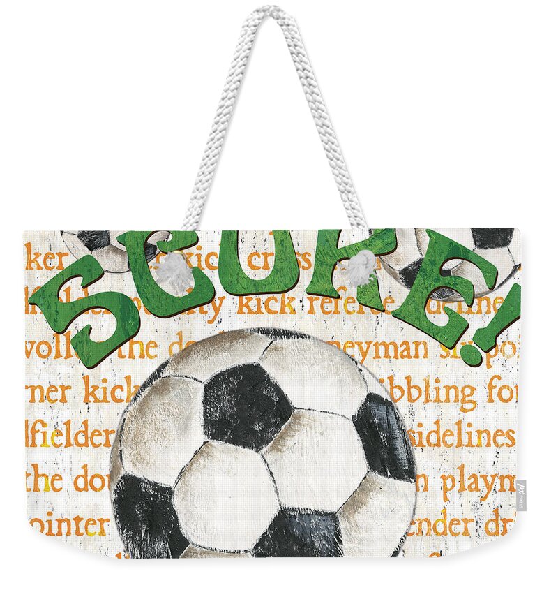 Soccer Weekender Tote Bag featuring the painting Sports Fan Soccer by Debbie DeWitt