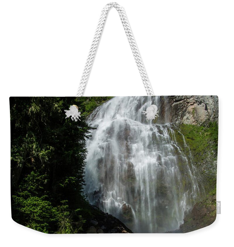 Majestic Weekender Tote Bag featuring the photograph Spray Falls by Pelo Blanco Photo