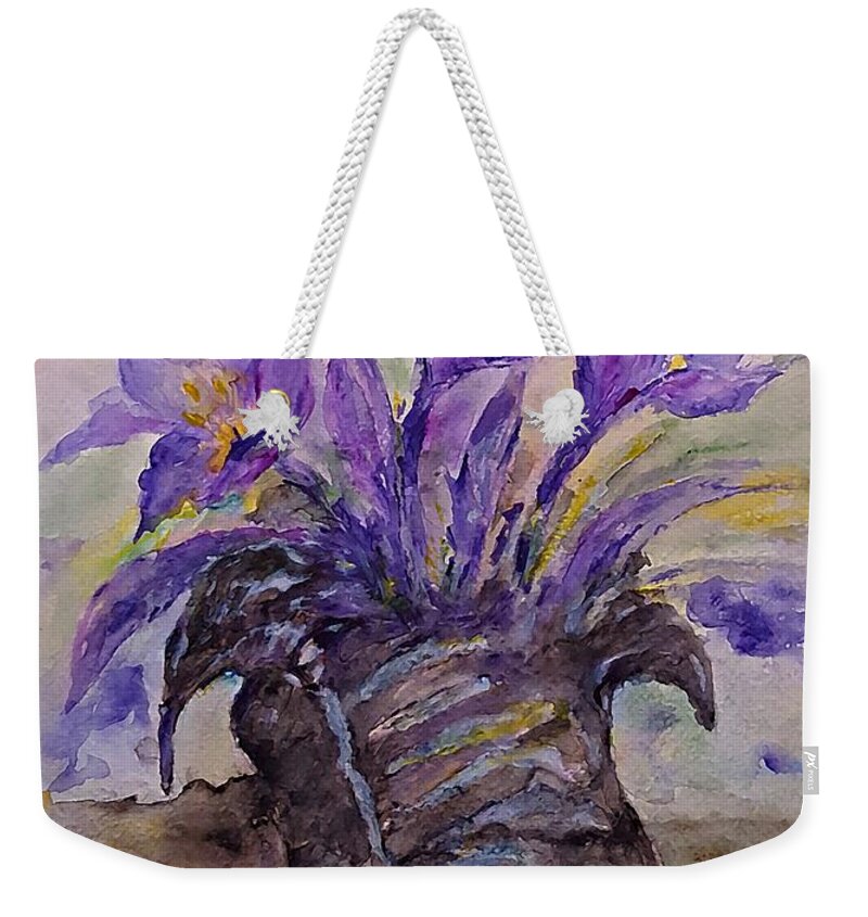 Spring Weekender Tote Bag featuring the painting Spring in Van Gogh Shoes by Amalia Suruceanu