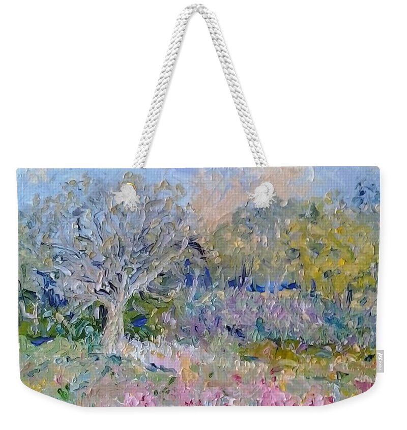 Cerulean Sky Weekender Tote Bag featuring the painting Spring at Kirstenbosch by Elinor Fletcher