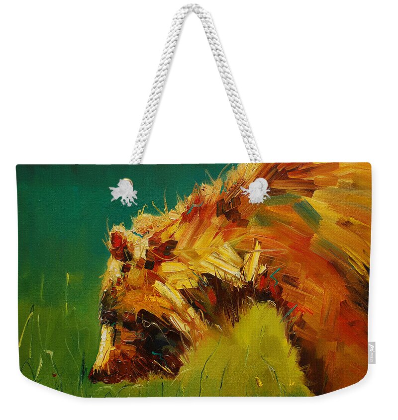 Bear Weekender Tote Bag featuring the painting Spring Flower Bear by Diane Whitehead