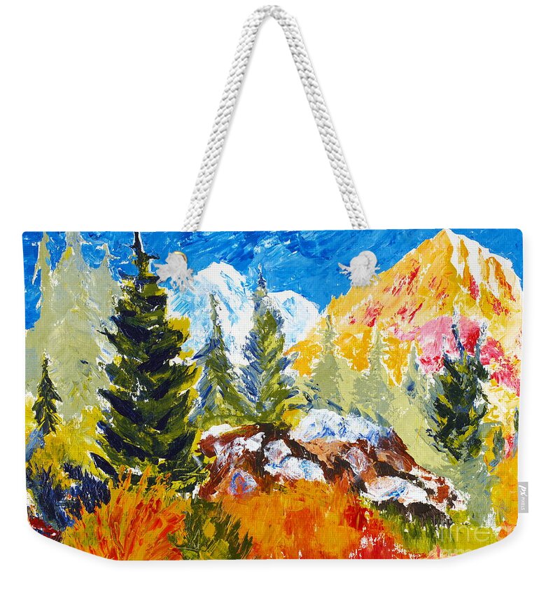Springtime Weekender Tote Bag featuring the painting Spring in the Rockies by Walt Brodis