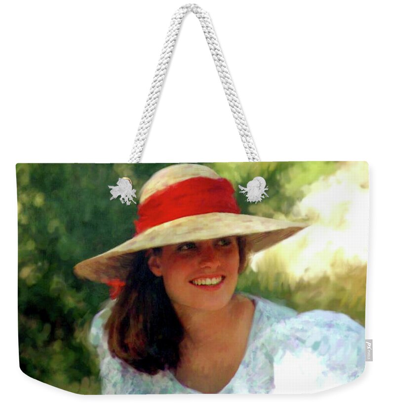 Girl Spring Hat Joy Weekender Tote Bag featuring the digital art Spring Joy by Murry Whiteman