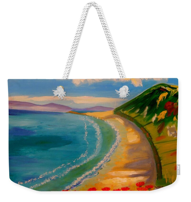 Seascape Weekender Tote Bag featuring the painting Spring Lambs at Rhossili Bay by Rusty Gladdish