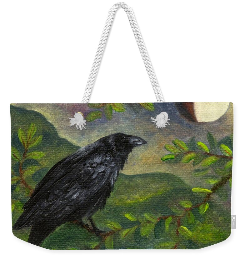 Lunar Weekender Tote Bag featuring the painting Spring Moon Raven by FT McKinstry