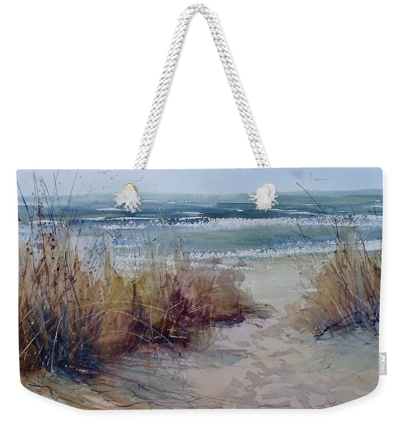 Lake Michigan Weekender Tote Bag featuring the painting Spring on Lake Michigan by Sandra Strohschein