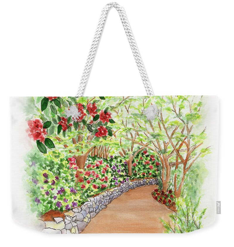 Lithia Park Weekender Tote Bag featuring the painting Spring Rhodies by Lori Taylor
