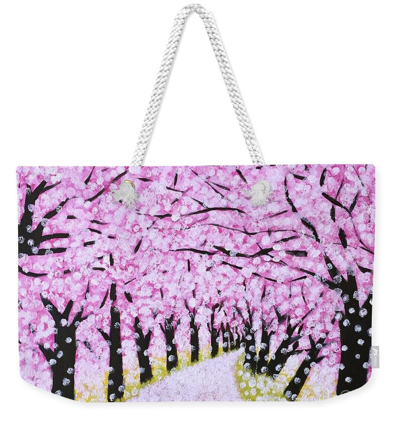 Nature Weekender Tote Bag featuring the painting Spring road by Wonju Hulse