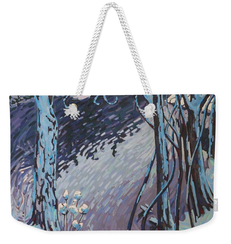 2074 Weekender Tote Bag featuring the painting Spring Snow Long Reach by Phil Chadwick