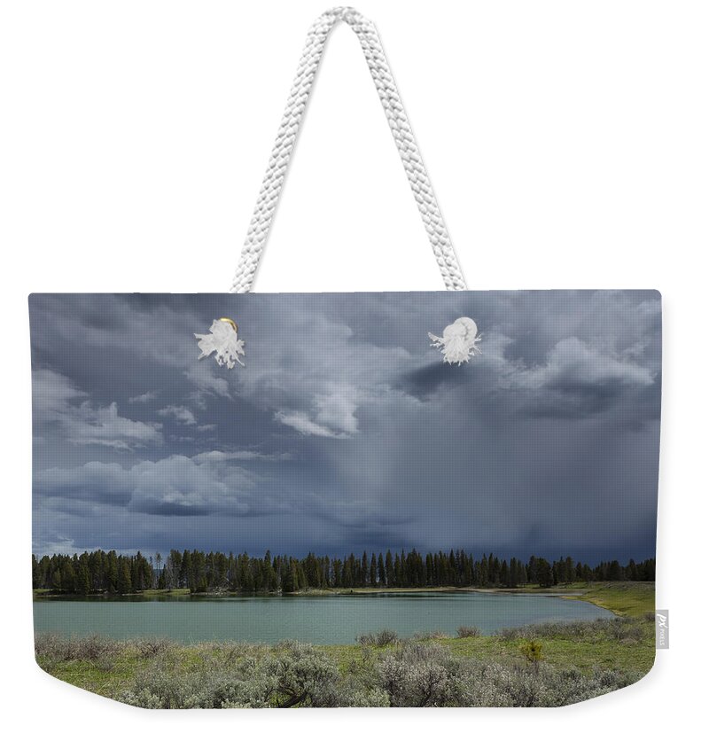Indian Weekender Tote Bag featuring the photograph Spring Thunderstorm at Yellowstone by David Watkins