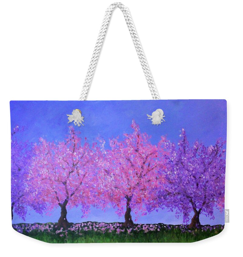 Trees Weekender Tote Bag featuring the painting Spring Trees by Janet Greer Sammons