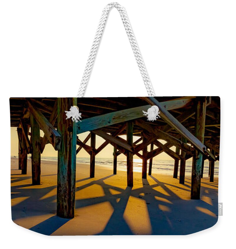 Springmaid Pier Weekender Tote Bag featuring the photograph Springmaid Pier at Sunrise by David Smith