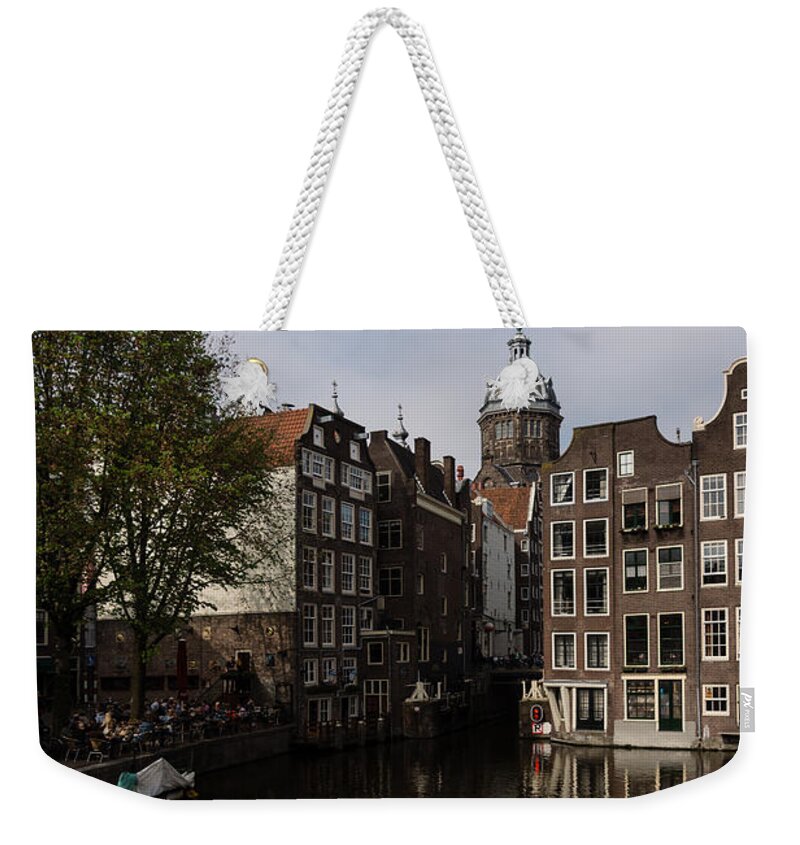 Georgia Mizuleva Weekender Tote Bag featuring the photograph Springtime Amsterdam - Noisy Seagull Commotion on the Canal by Georgia Mizuleva
