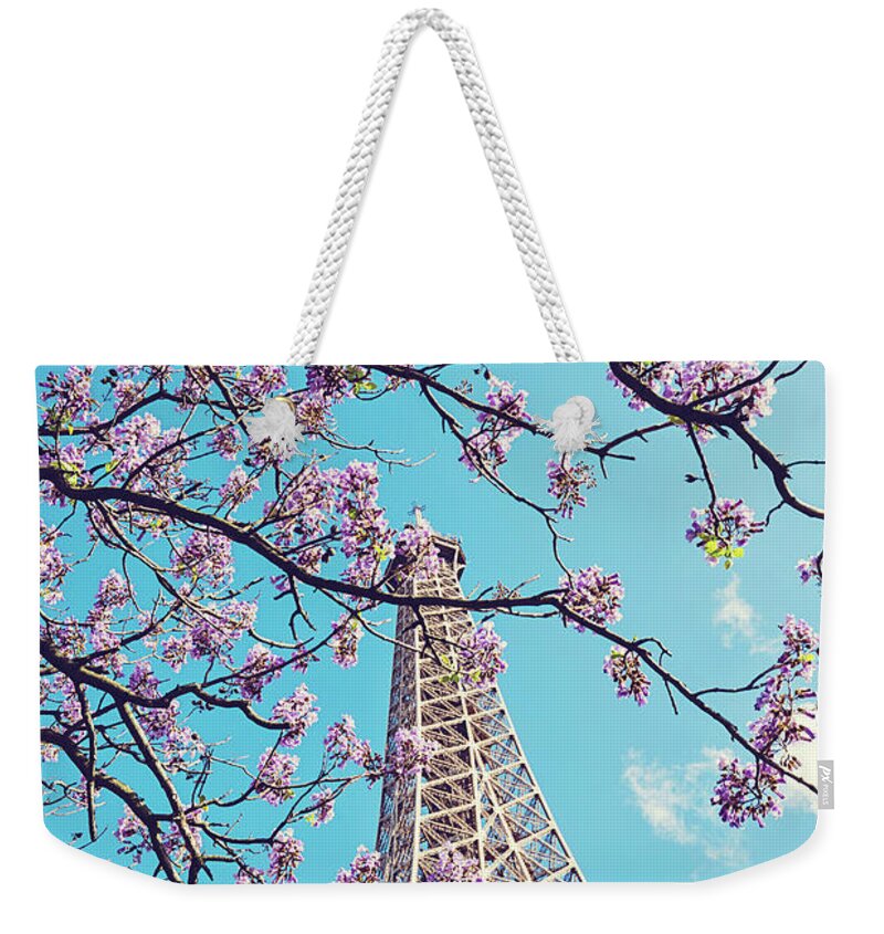 Paris Photography Weekender Tote Bag featuring the photograph Springtime in Paris - Eiffel Tower Photograph by Melanie Alexandra Price