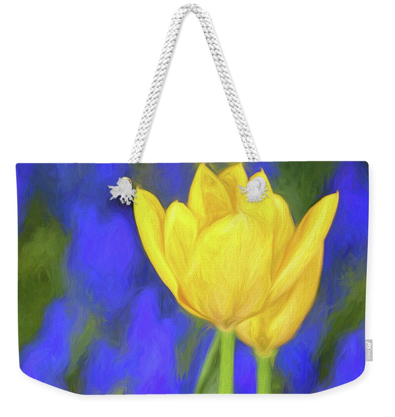 Tulips Weekender Tote Bag featuring the mixed media Springtime Yellow Tulips Painterly by Carol Leigh