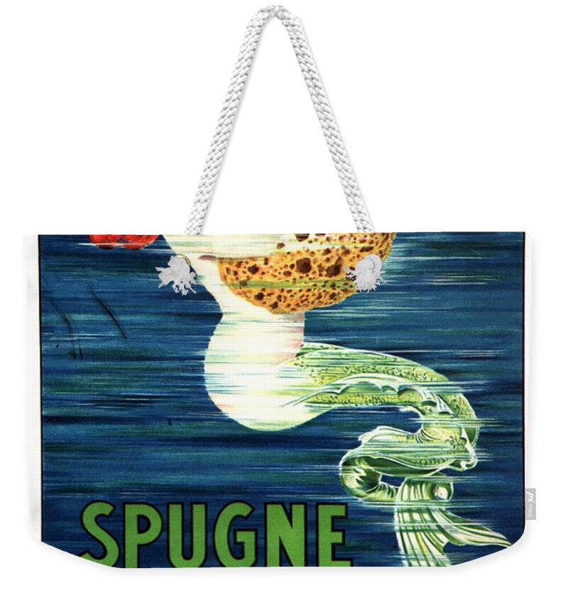 Vintage Weekender Tote Bag featuring the mixed media Spugne - Mermaid - Brignone Bath Sponge - Vintage Advertising Poster by Studio Grafiikka