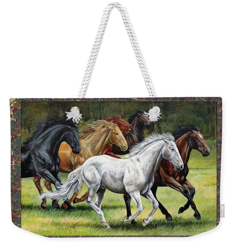 Horse Weekender Tote Bag featuring the painting Spunky and the Gang by Cynthia Westbrook