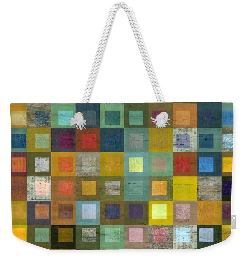 Abstract Weekender Tote Bag featuring the digital art Squares in Squares Five by Michelle Calkins