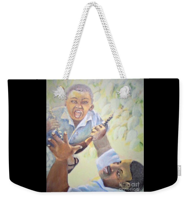 African-american Weekender Tote Bag featuring the painting Squeals of Joy by Saundra Johnson