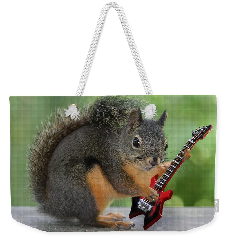 Squirrels Weekender Tote Bag featuring the photograph Squirrel Playing Electric Guitar by Peggy Collins