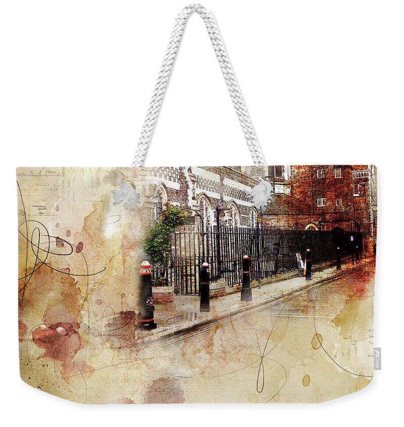 London Weekender Tote Bag featuring the digital art St Bartholomews Church by Nicky Jameson