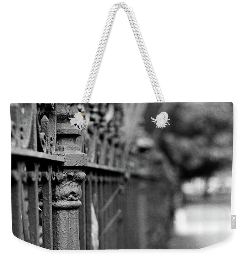 New Orleans Weekender Tote Bag featuring the photograph St. Charles Ave Wrought Iron Fence by KG Thienemann