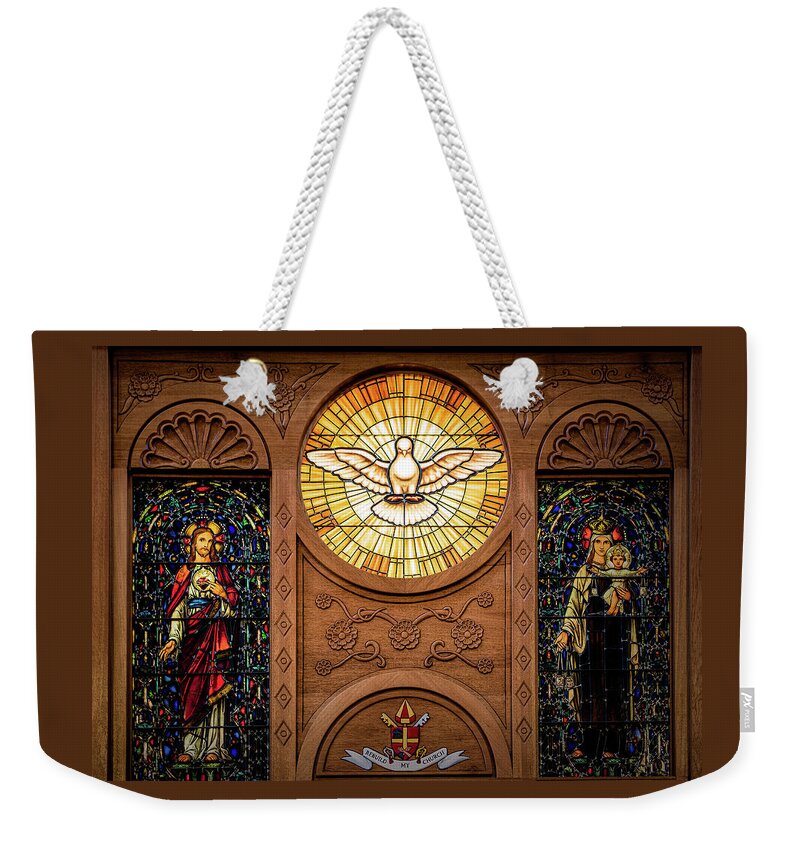 Basilica Weekender Tote Bag featuring the photograph St Francis Cathedral Window by Paul LeSage