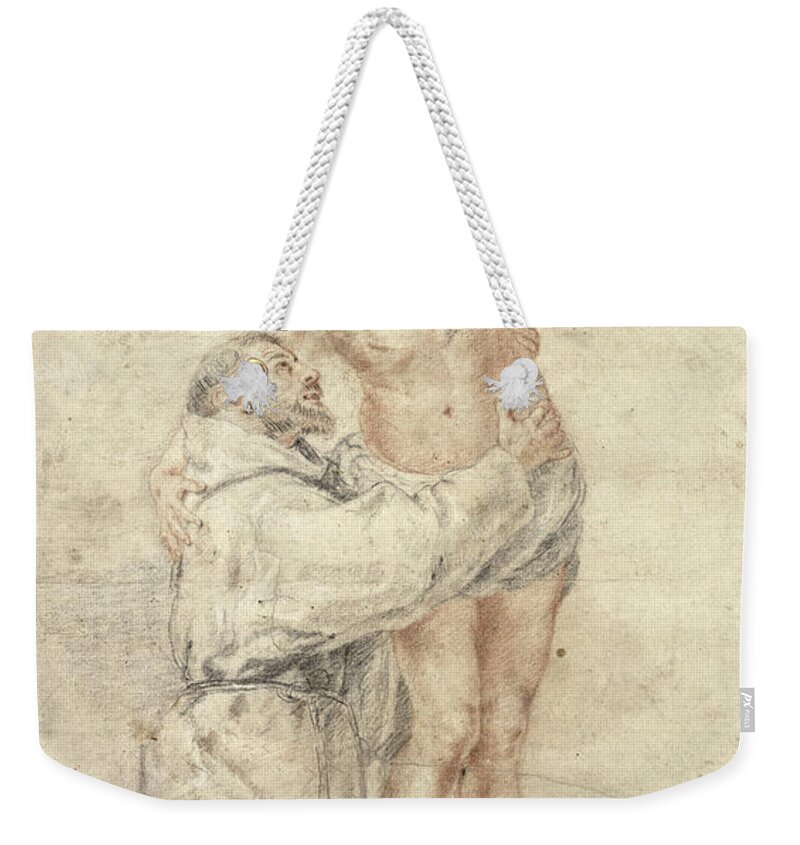 Francis Weekender Tote Bag featuring the painting St Francis Rejecting the World and Embracing Christ by Bartolome Esteban Murillo