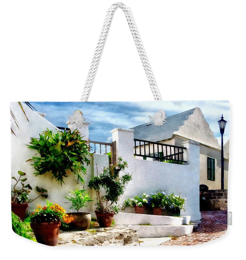 St George Weekender Tote Bag featuring the photograph St George Bermuda - Sunny Street by Susan Savad