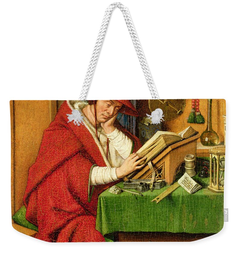 Jerome Weekender Tote Bag featuring the painting St. Jerome in his Study by Jan van Eyck