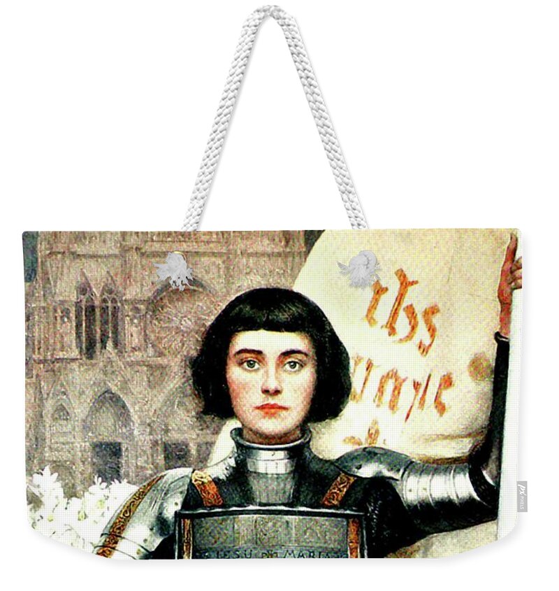 St Joan Of Arc Weekender Tote Bag featuring the mixed media St Joan of Arc - Jeanne d'Arca by Albert Lynch