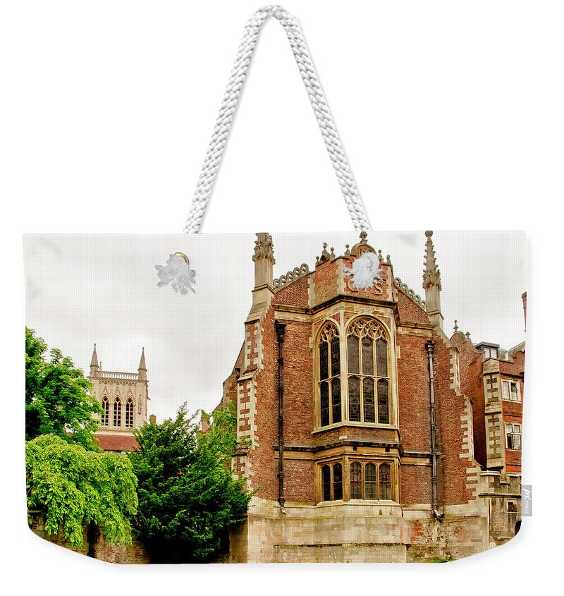 Cambridge Weekender Tote Bag featuring the photograph St Johns College from the Backs. by Elena Perelman