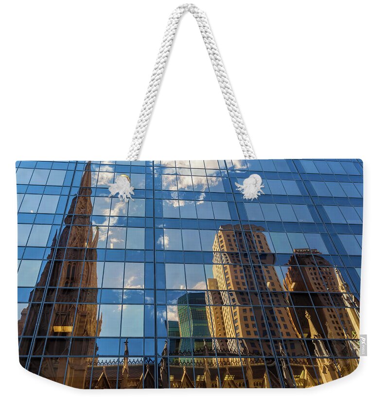City Weekender Tote Bag featuring the photograph St. Patrick Cathedral Reflections 1 by Jonathan Nguyen