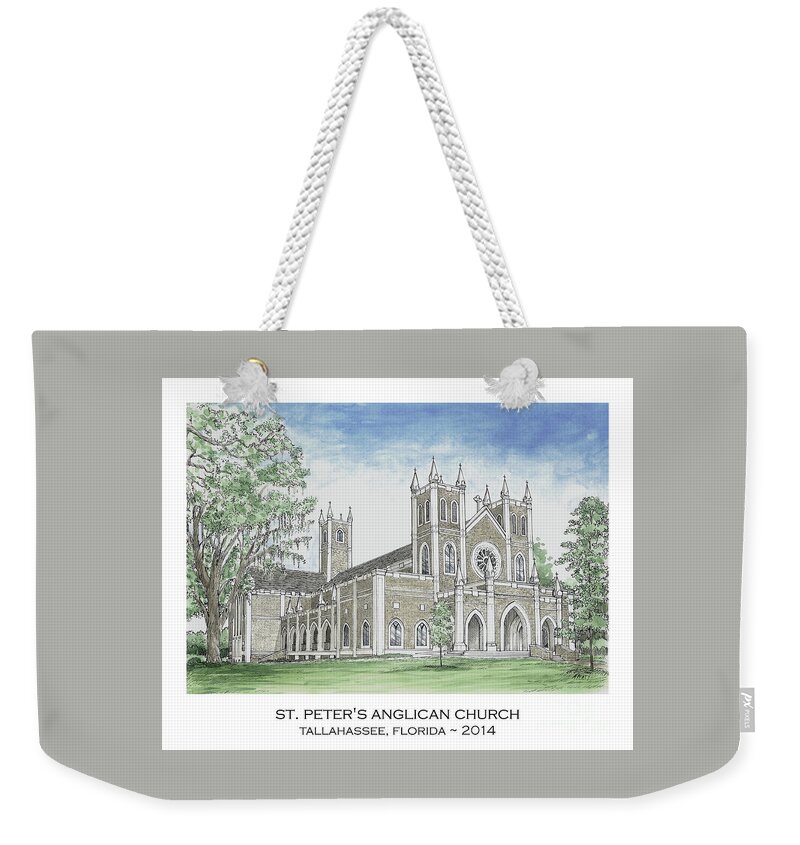 Tallahassee Weekender Tote Bag featuring the painting St. Peter's Anglican Church by Audrey Peaty