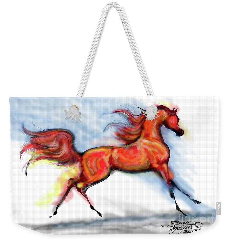 Arabian Horse Drawing Weekender Tote Bag featuring the digital art Staceys Arabian Horse by Stacey Mayer
