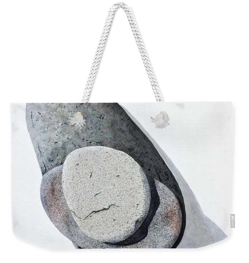 Rocks Weekender Tote Bag featuring the painting Stacked Cairn by Garry McMichael