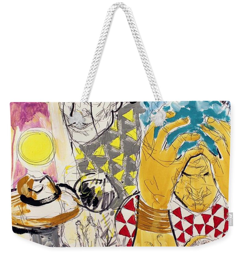 Abstract Weekender Tote Bag featuring the mixed media Stages by Aort Reed