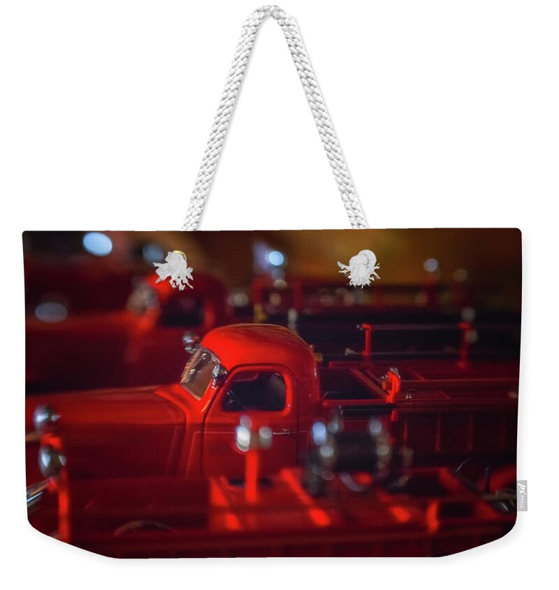 Fire Weekender Tote Bag featuring the photograph Staging Area by Marnie Patchett