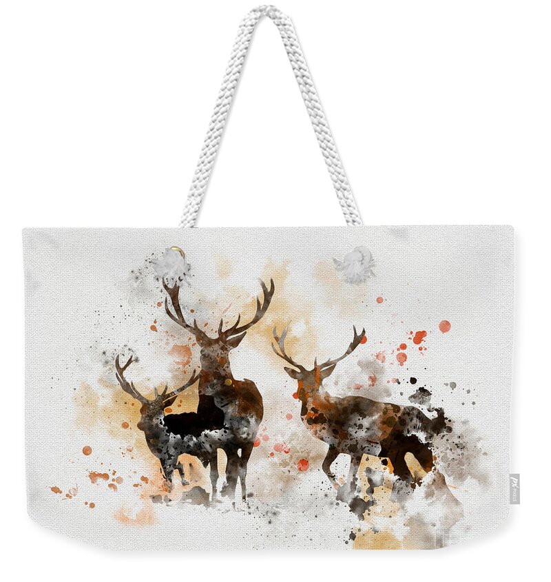 Stag Weekender Tote Bag featuring the mixed media Stags by My Inspiration
