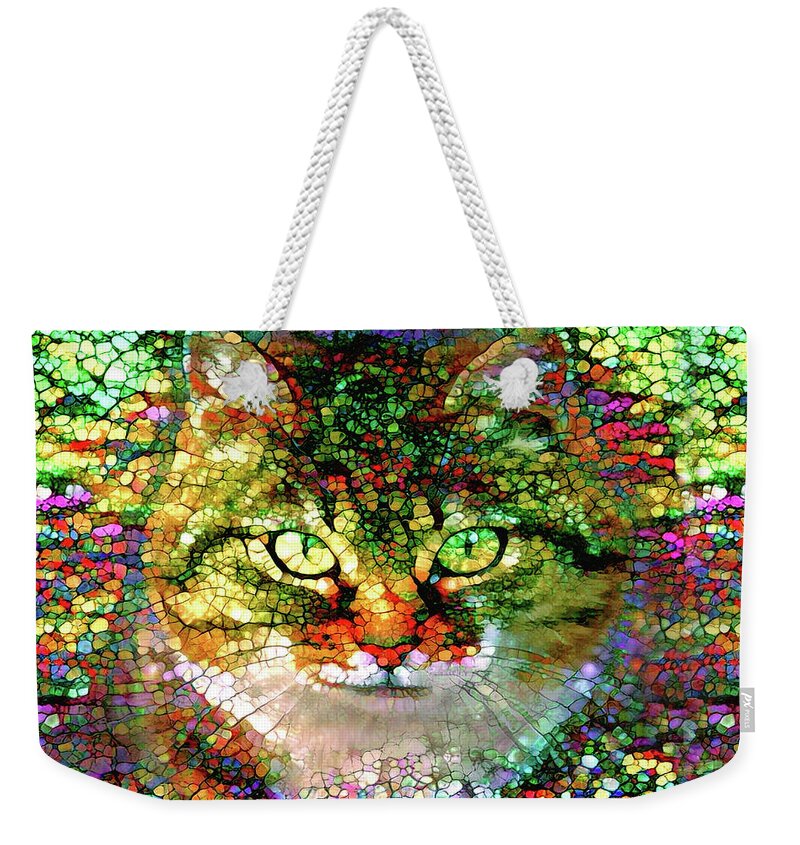 Stained Glass Cat Weekender Tote Bag featuring the digital art Stained Glass Cat by Peggy Collins